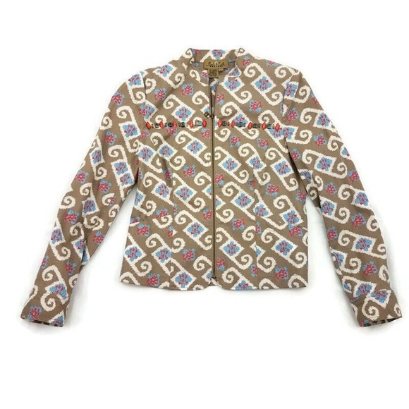 Peck & Peck Weekend Tan/Blue Southwestern LS Zip Up Outdoor Jacket Womens Sz 6 - Picture 1 of 9